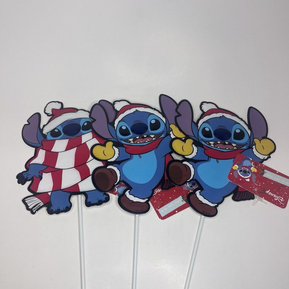 Disney Stitch Christmas Metal Yard Stakes Outdoor Holiday Decor 3 Pc -NWT